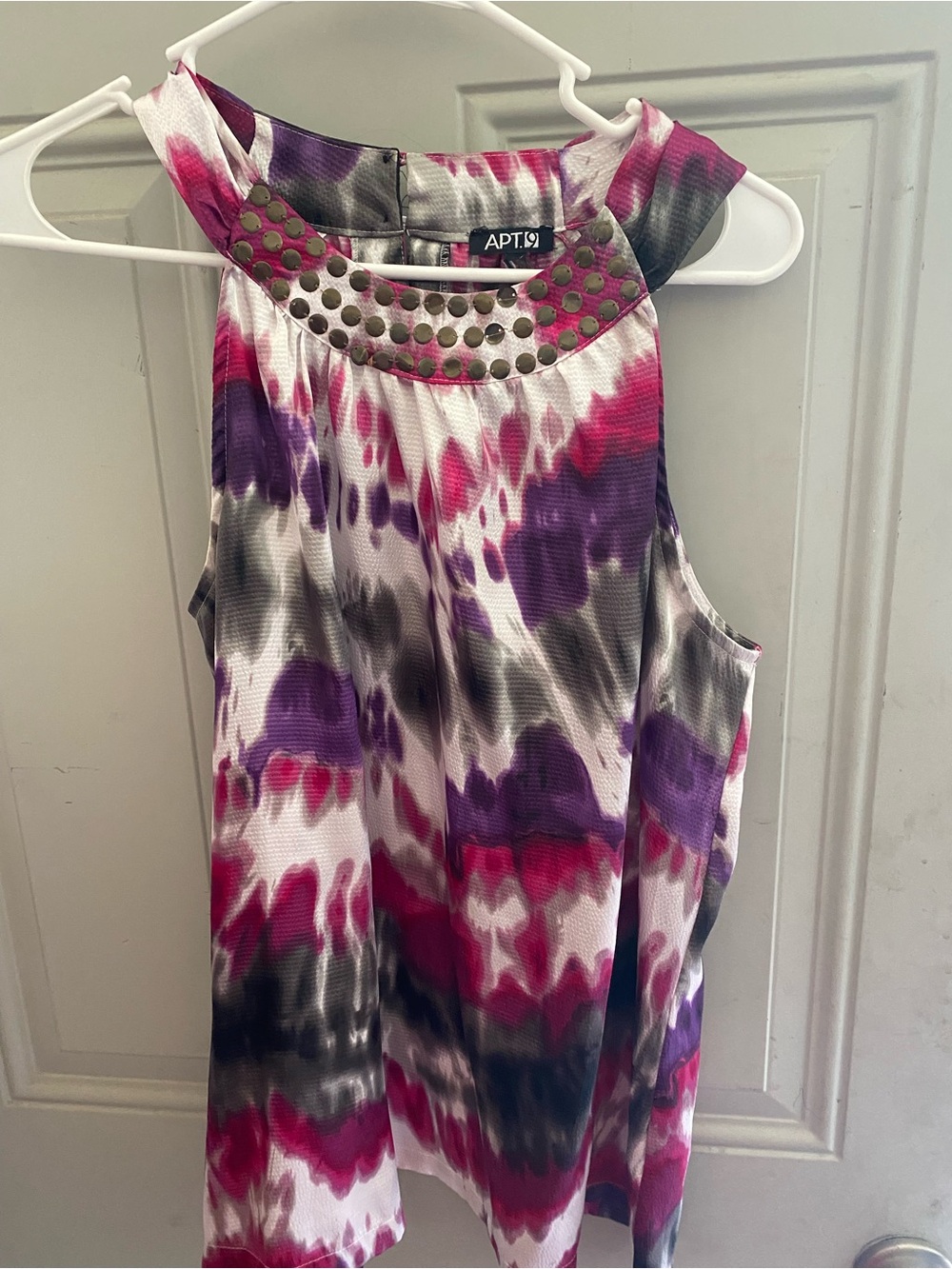 Apt. 9 Girls Pink, Purple & Gray Tie-Dye Studded Neck Dress